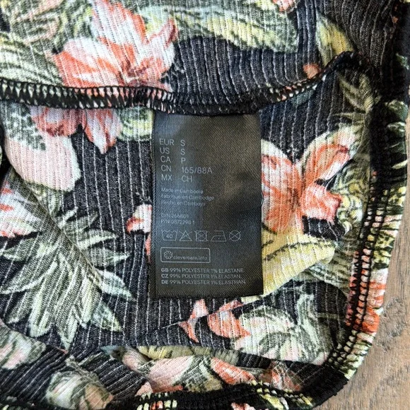 H&M Divided Women’s Black Floral Tie-Hem Jersey Camisole Top Size Small - Picture 3 of 7